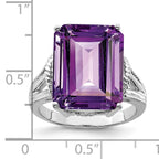 Sterling Silver Rhodium-plated Checker-Cut Amethyst Ring