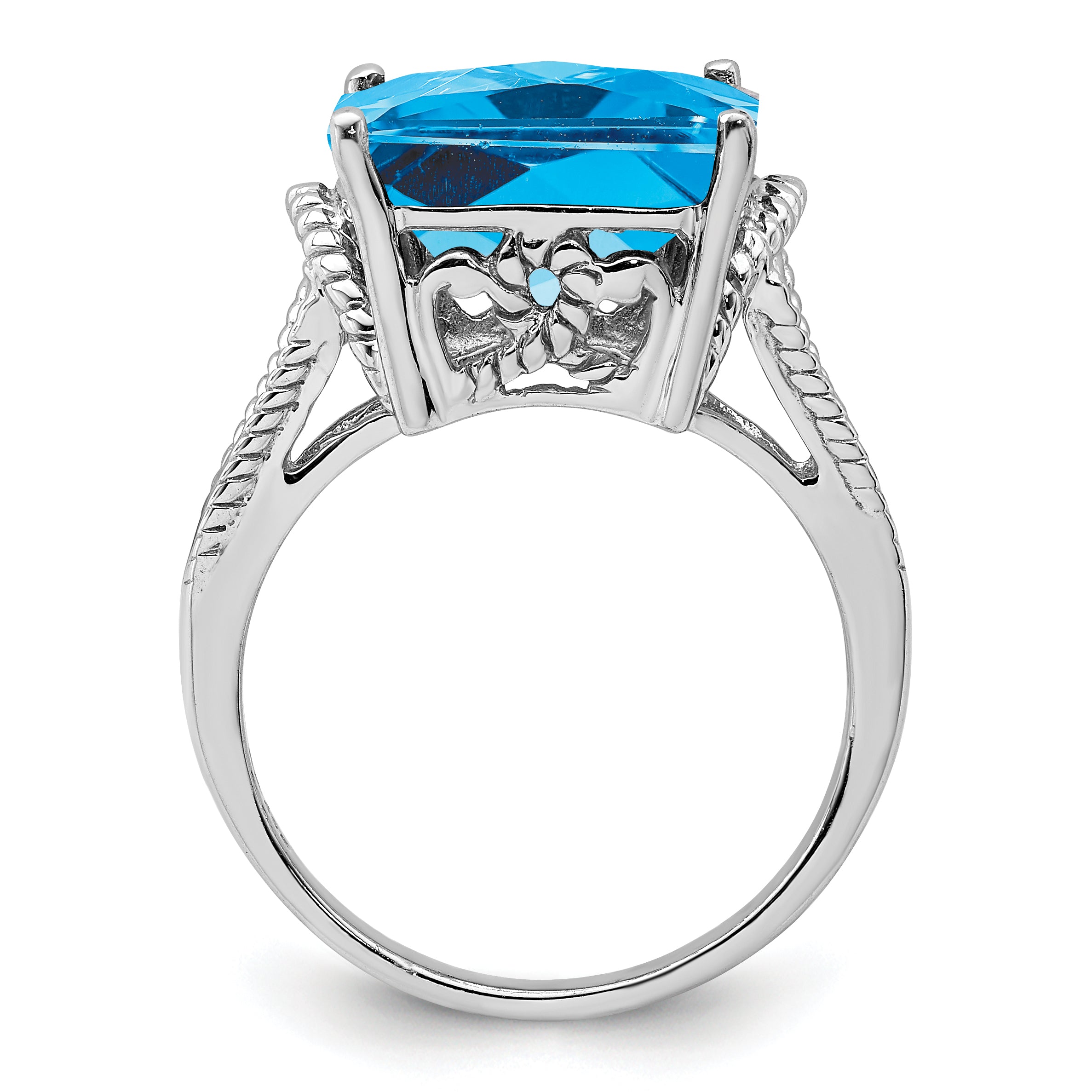 Sterling Silver Rhodium Checker-Cut Blue Topaz Ring Secondary image
