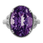 Sterling Silver Rhodium-plated Oval Amethyst Ring