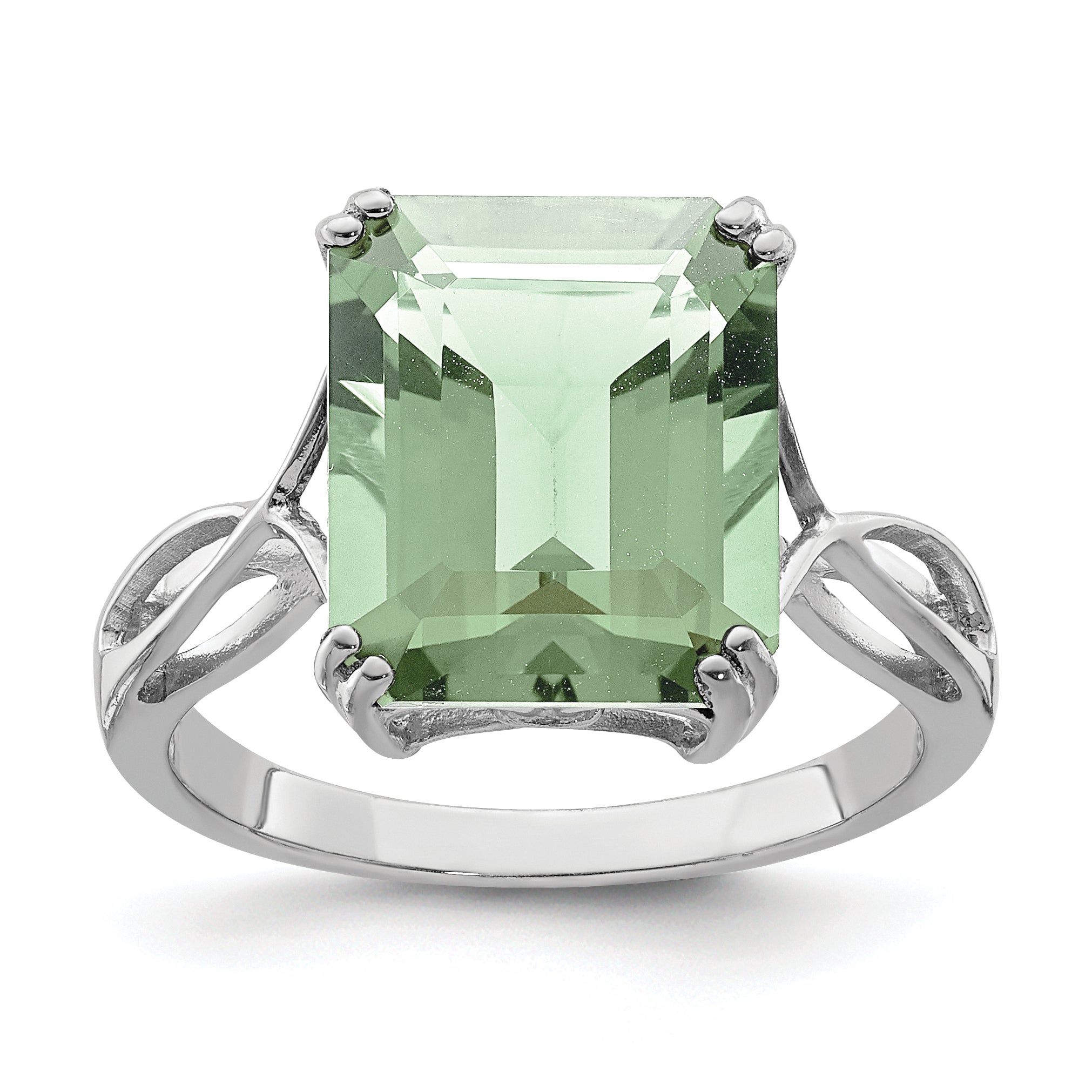 Sterling Silver Rhodium Green Quartz Ring Main image