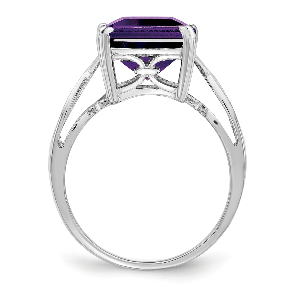 Sterling Silver Rhodium-plated Amethyst Ring