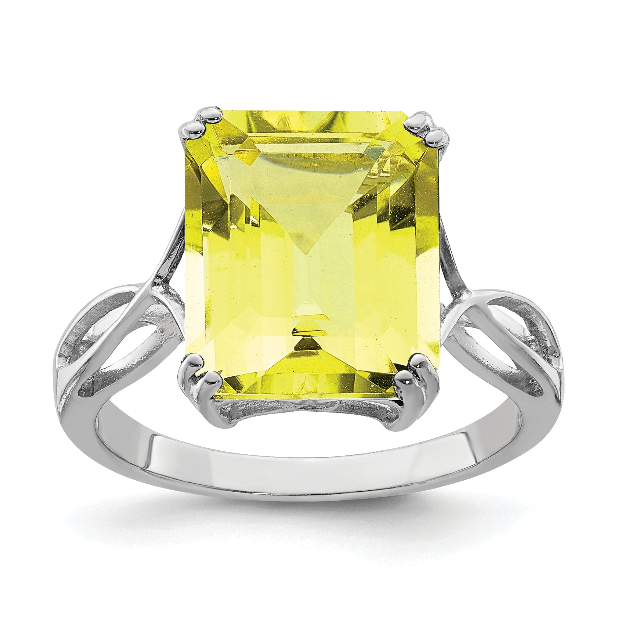 Sterling Silver Rhodium Lemon Quartz Ring Main image