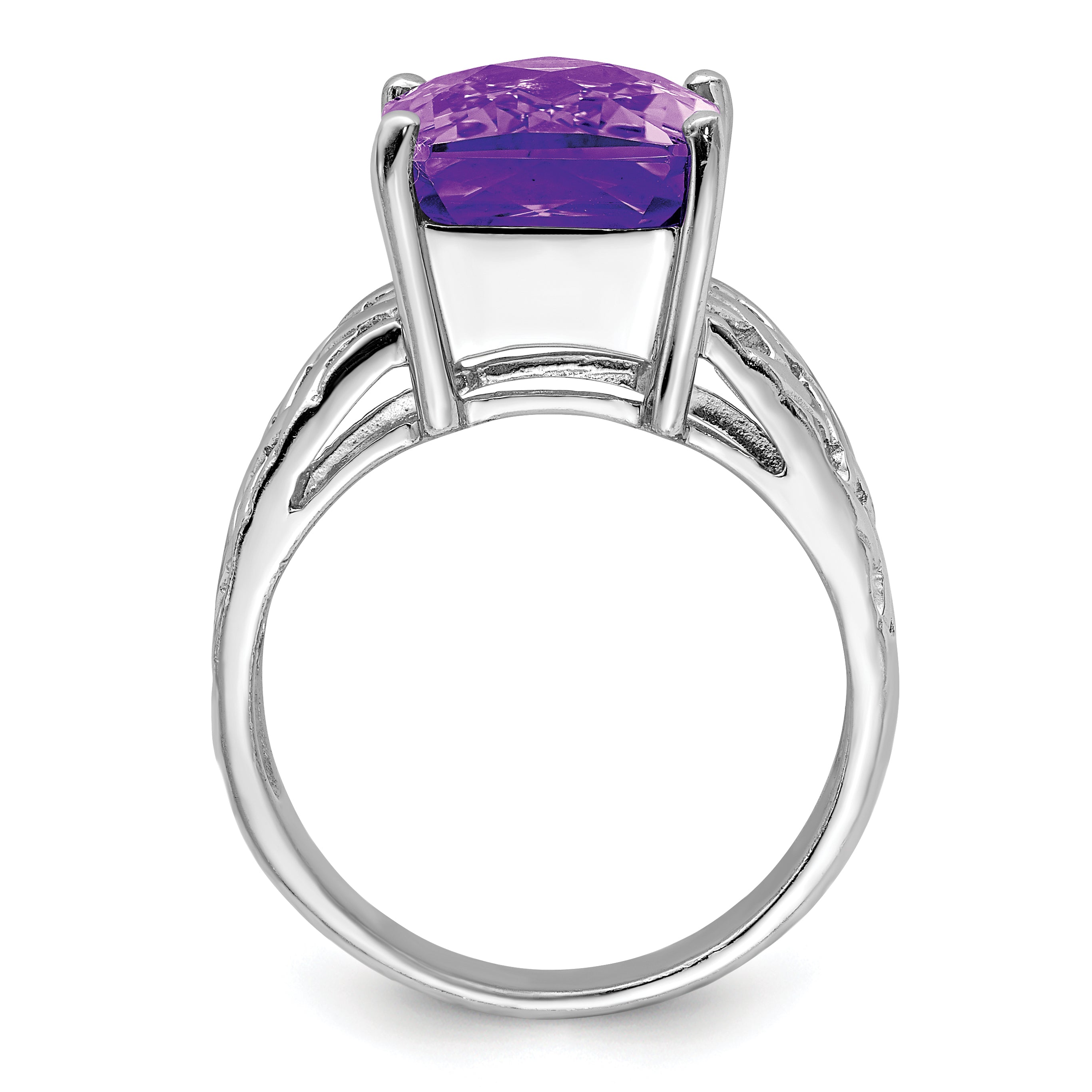 Sterling Silver Rhodium-plated Octagonal Checker-Cut Amethyst Ring Secondary image