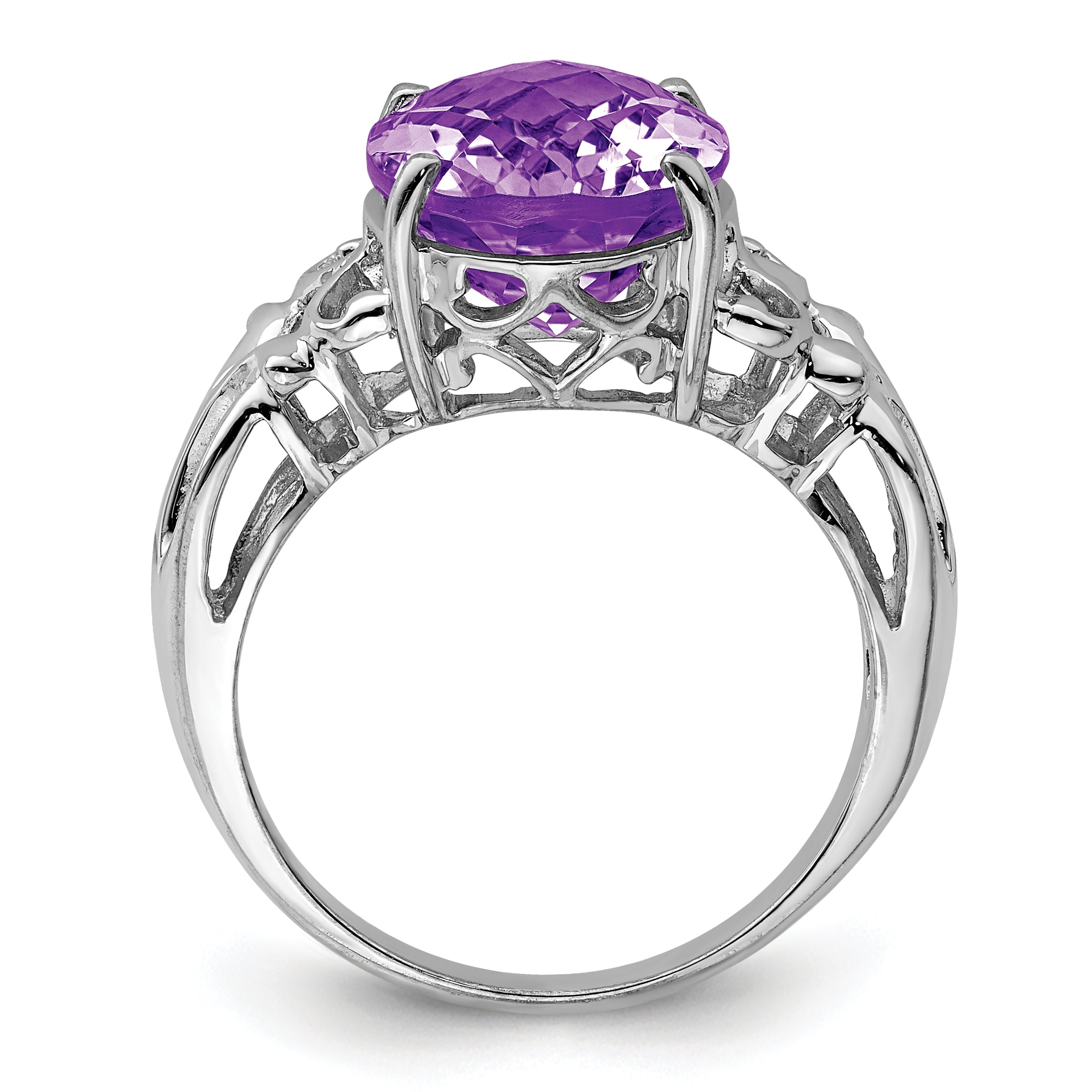 Sterling Silver Rhodium-plated Oval Checker-Cut Amethyst Ring Secondary image
