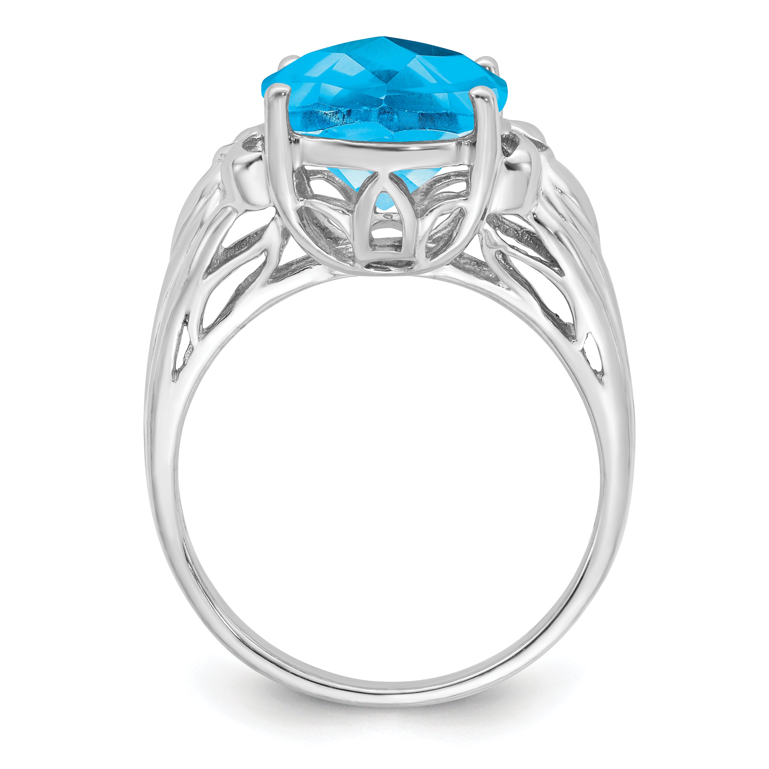 Sterling Silver Rhodium Oval Checker-Cut Blue Topaz Ring Secondary image