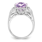 Sterling Silver Rhodium Oval Checker-Cut Pink Quartz Ring