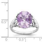 Sterling Silver Rhodium Oval Checker-Cut Pink Quartz Ring