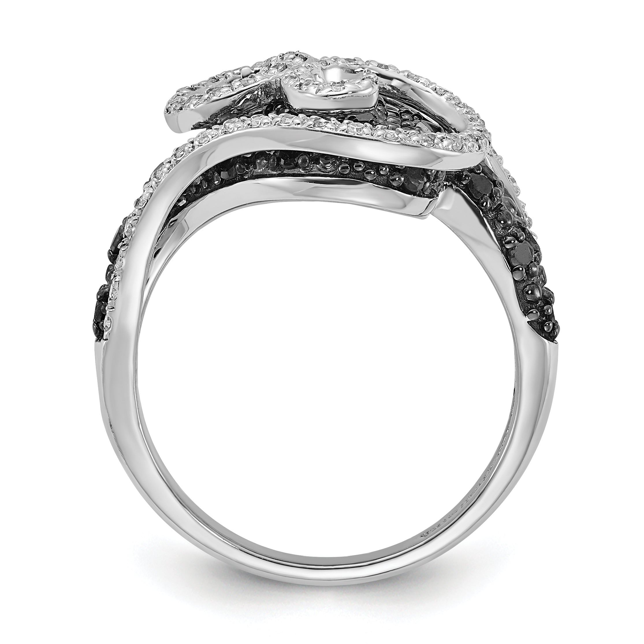 Sterling Silver Polished Black & White Diamond Swirl Ring Secondary image
