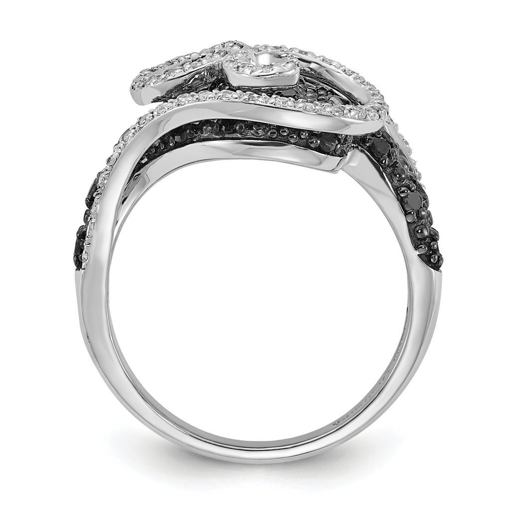 Sterling Silver Polished Black & White Diamond Swirl Ring