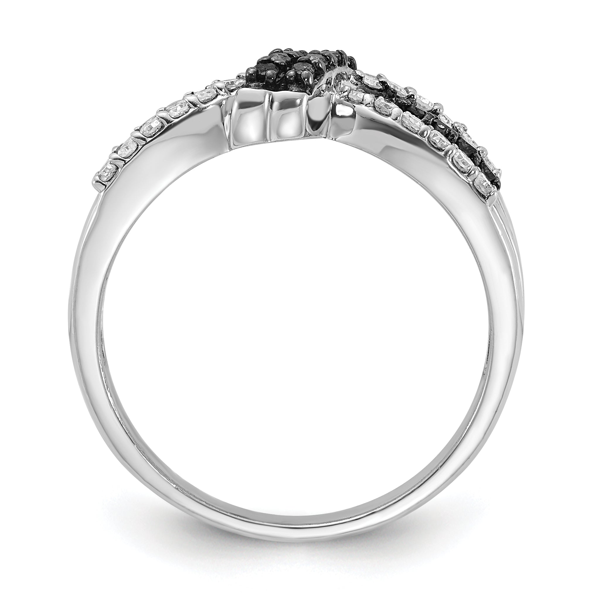 Sterling Silver Polished Black & White Diamond Knot Ring Secondary image