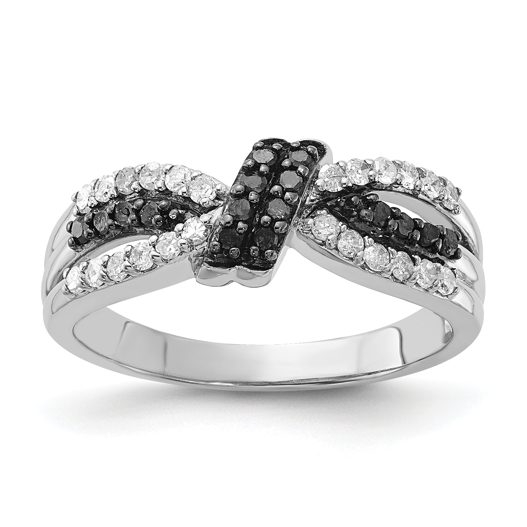 Sterling Silver Polished Black & White Diamond Knot Ring Main image