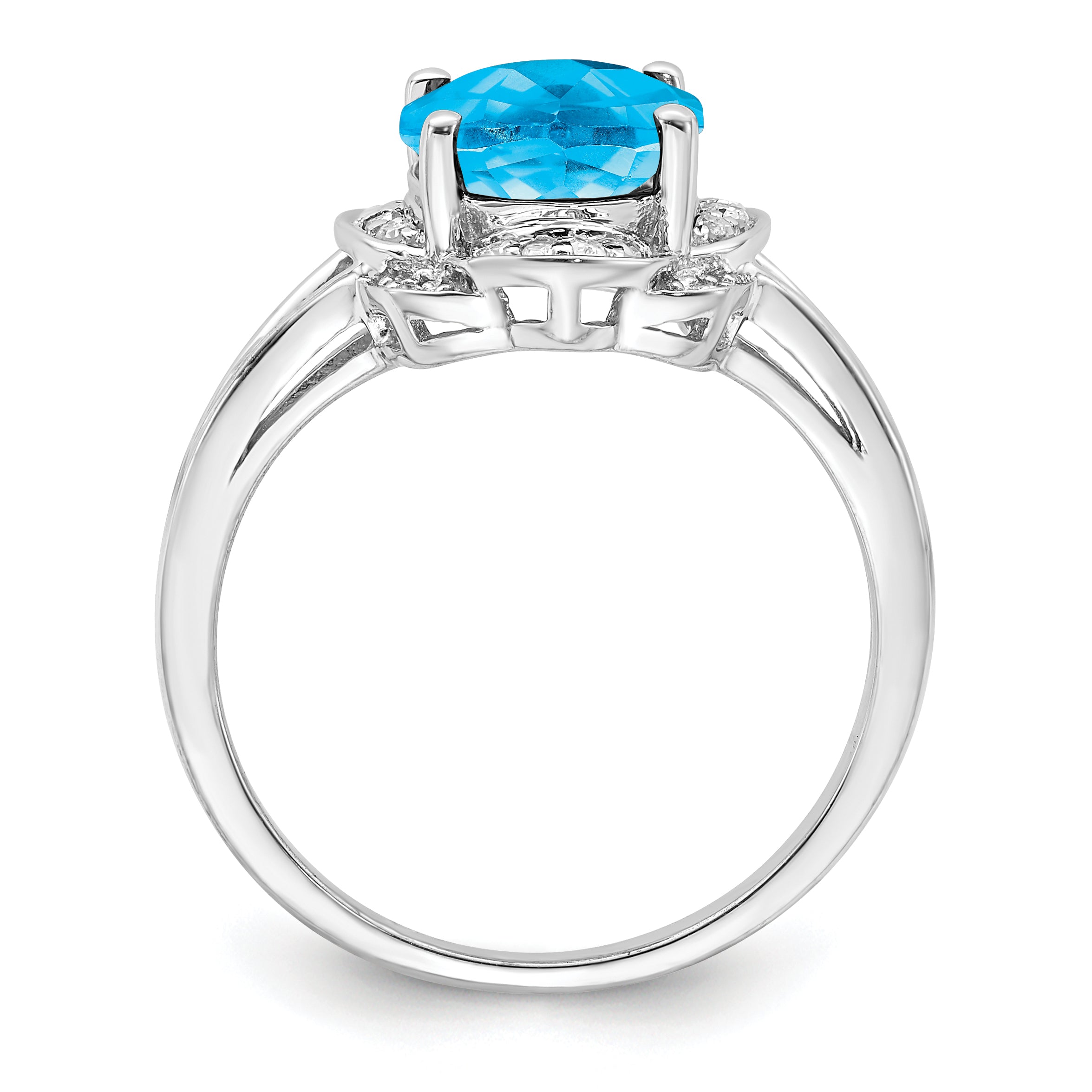 Sterling Silver Rhodium-Plated Diamond and Blue Topaz Ring