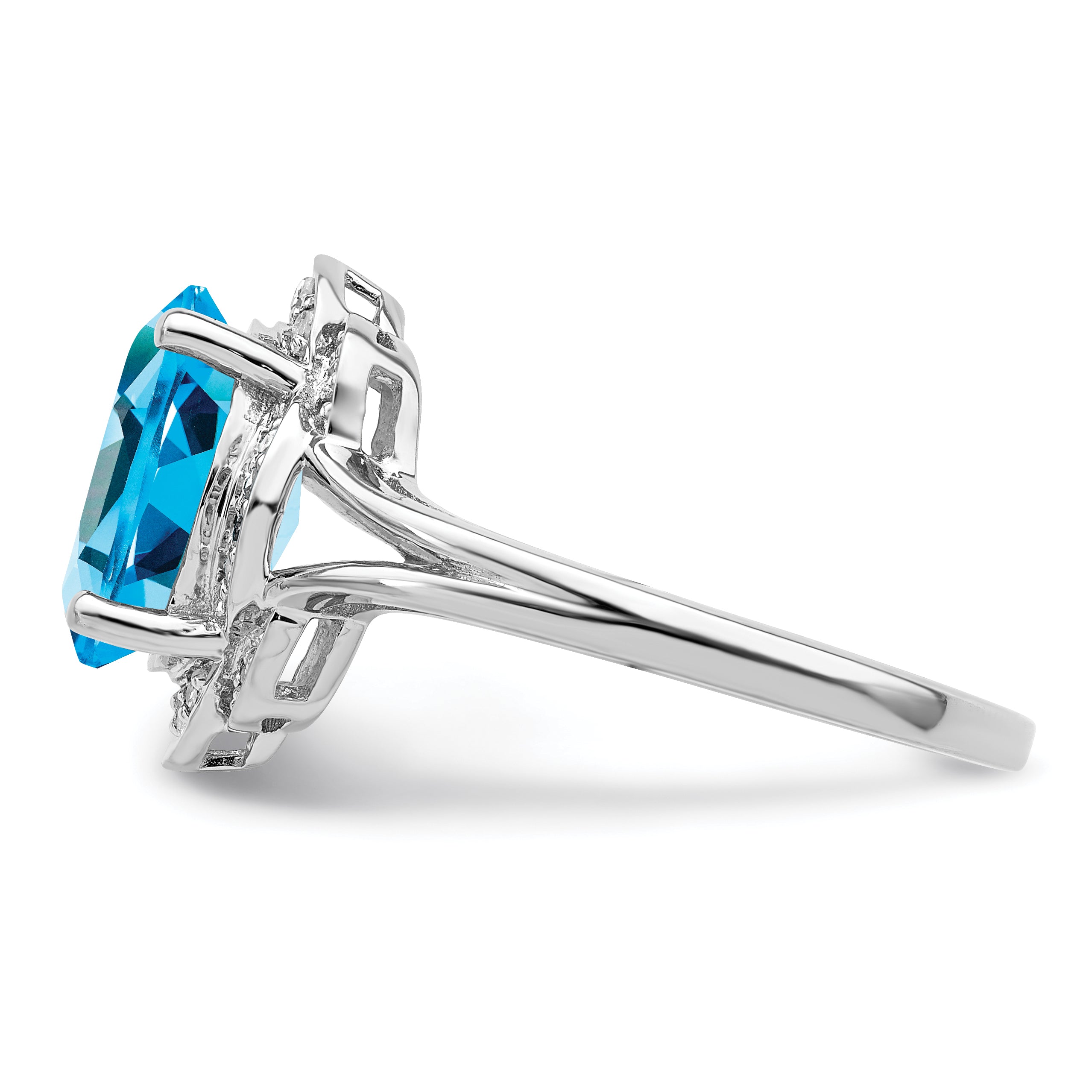 Sterling Silver Rhodium-Plated Diamond and Blue Topaz Ring