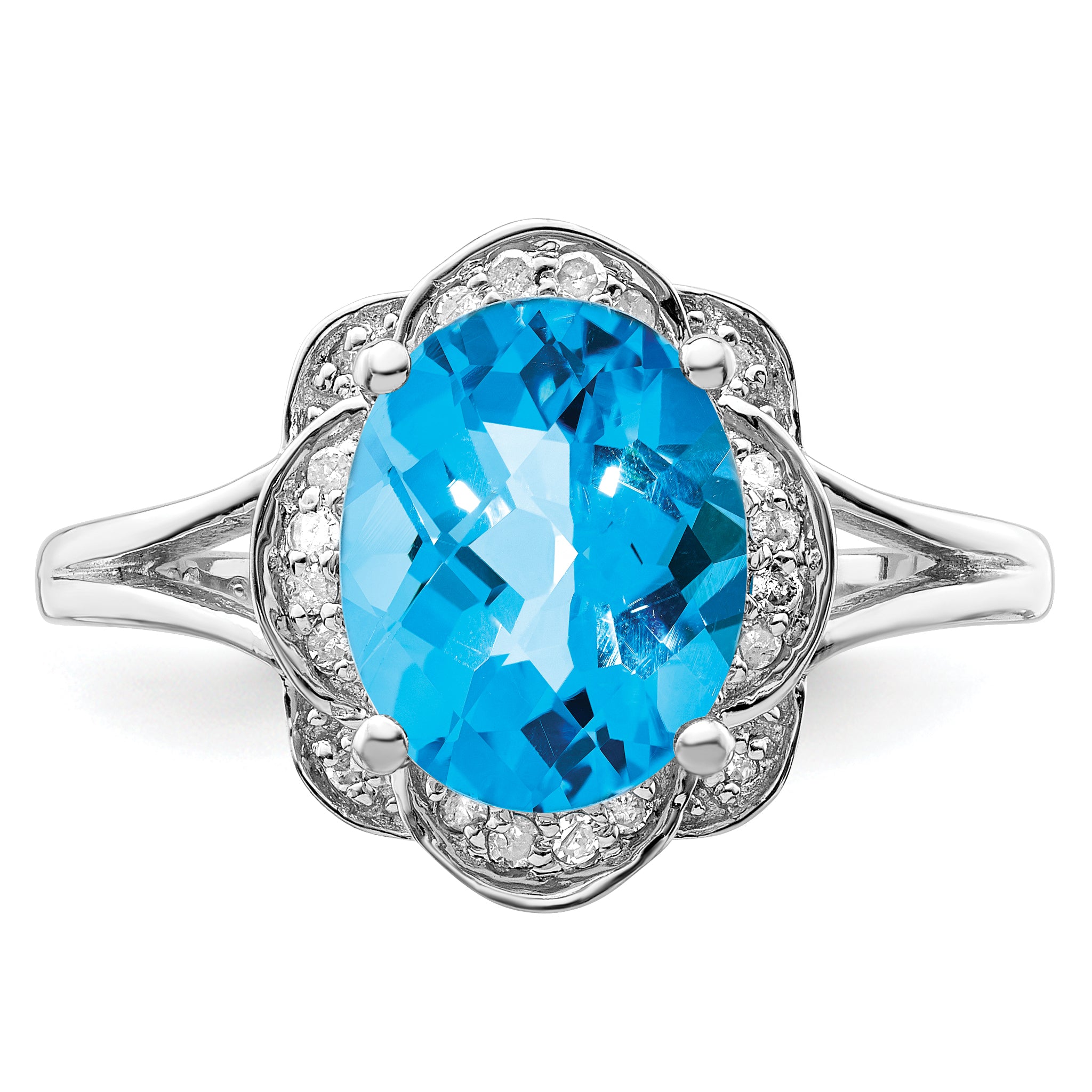 Sterling Silver Rhodium-Plated Diamond and Blue Topaz Ring