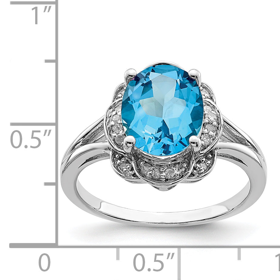 Sterling Silver Rhodium-Plated Diamond and Blue Topaz Ring