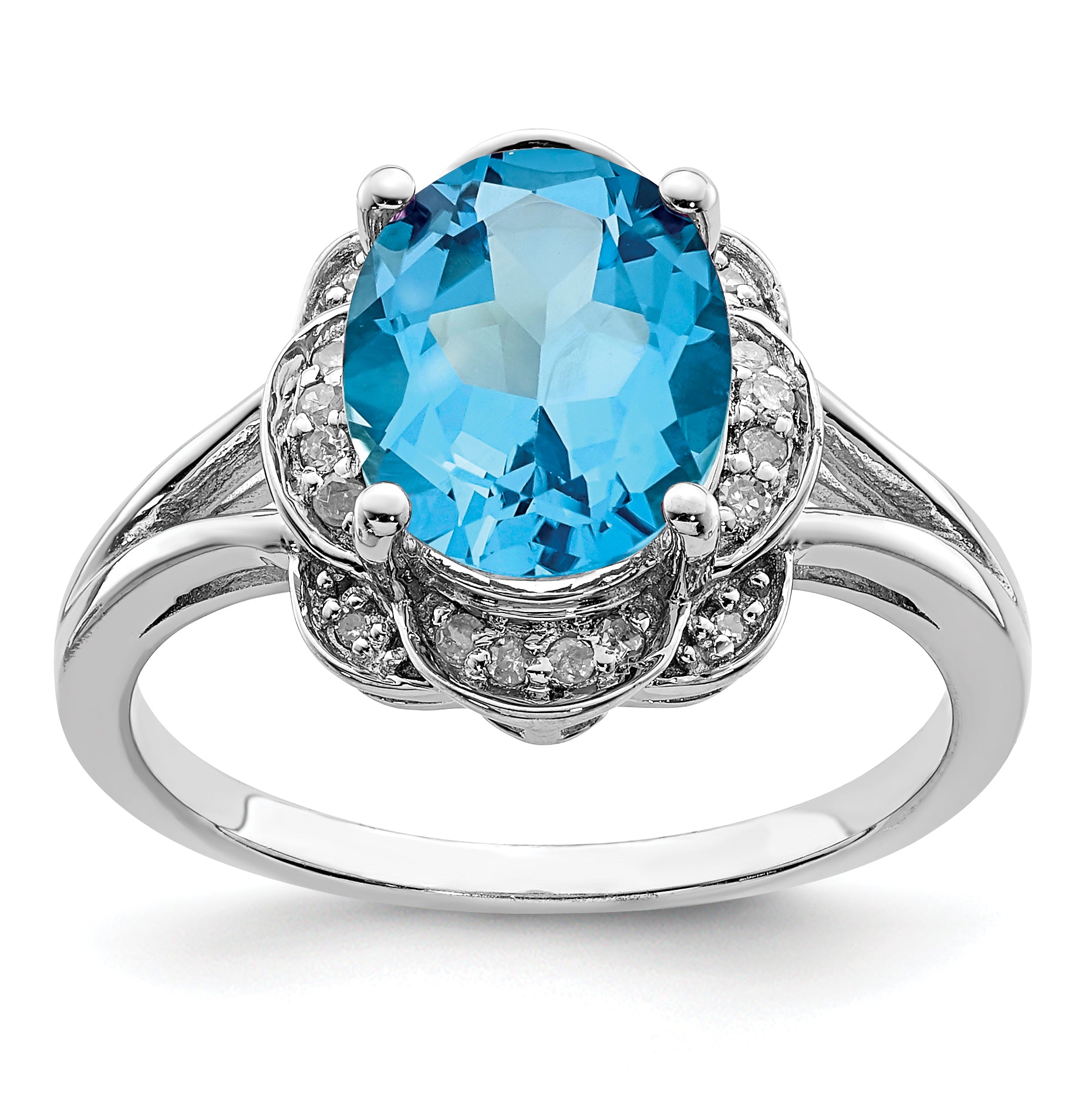 Sterling Silver Rhodium-Plated Diamond and Blue Topaz Ring