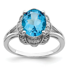 Sterling Silver Rhodium-Plated Diamond and Blue Topaz Ring