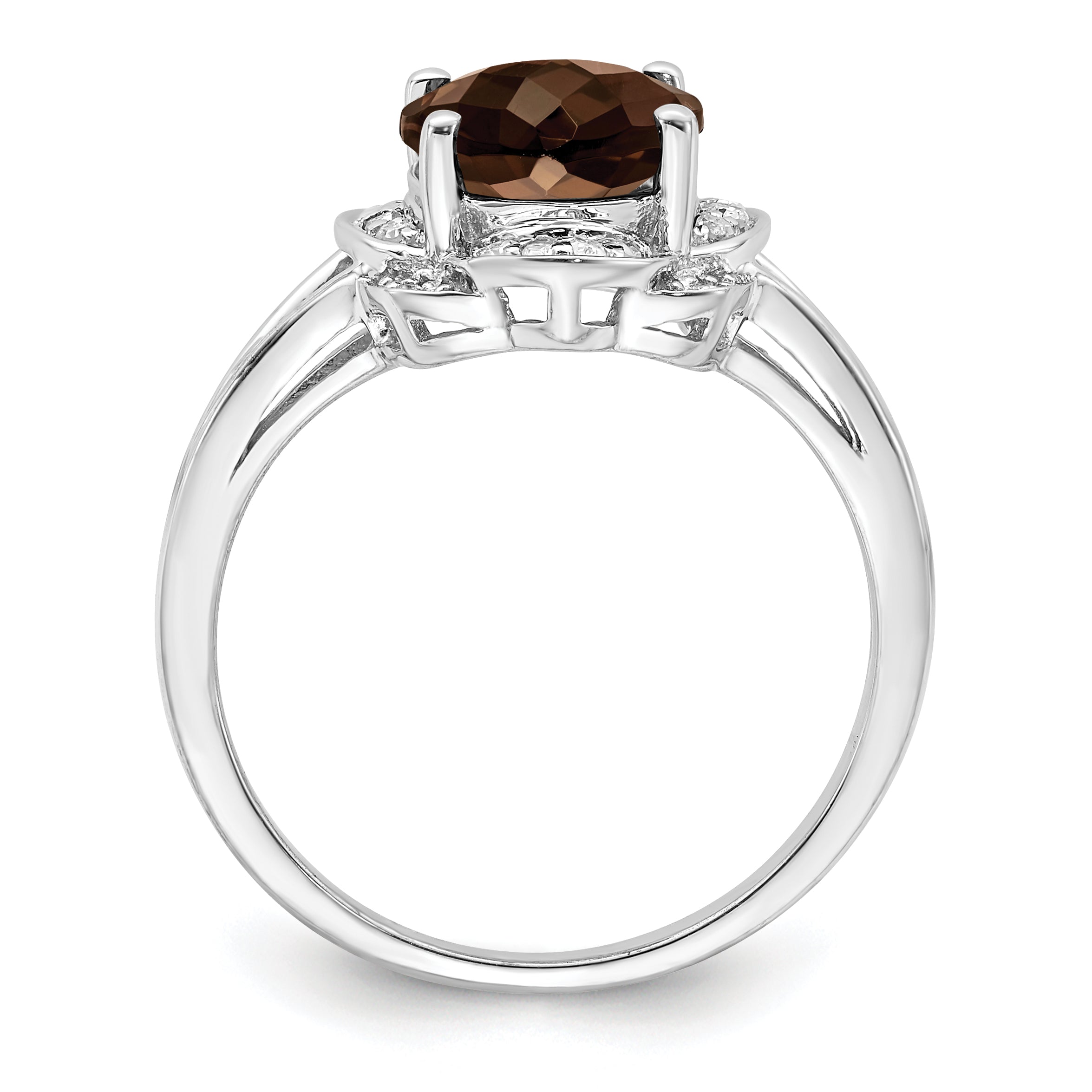 Sterling Silver Rhodium Diam. & Smoky Quartz Ring