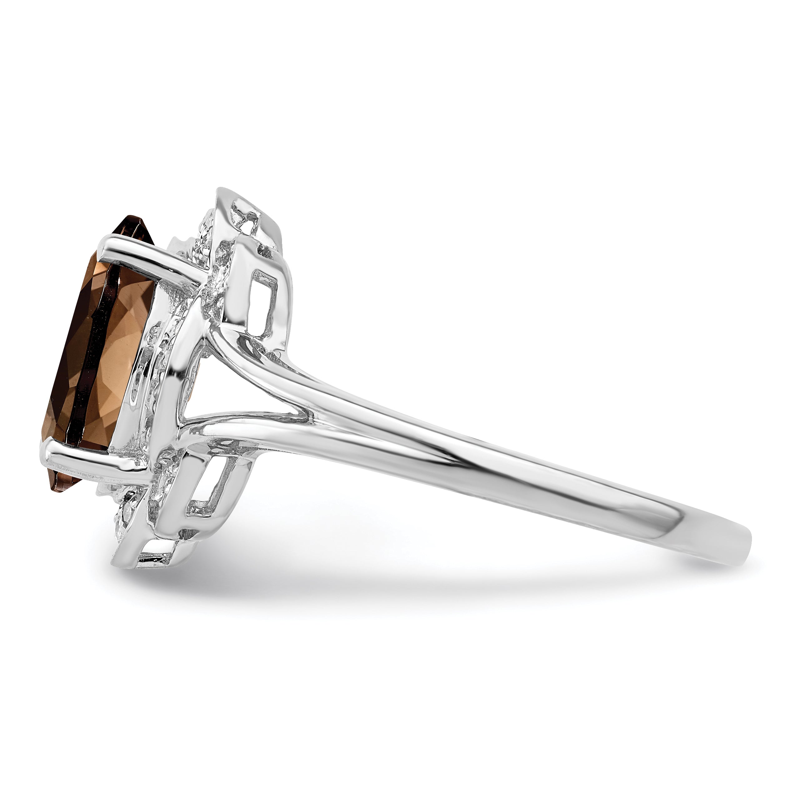 Sterling Silver Rhodium Diam. & Smoky Quartz Ring