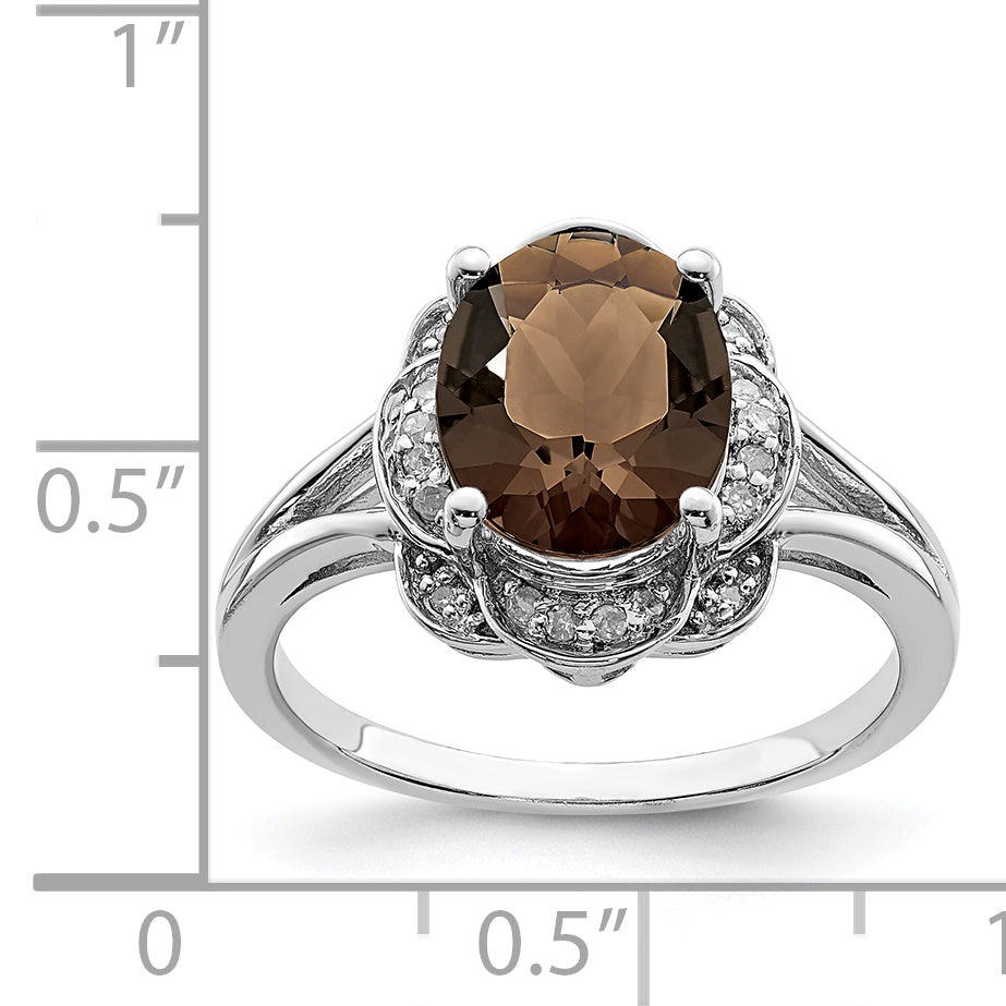 Sterling Silver Rhodium Diam. & Smoky Quartz Ring