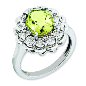 Oval Diamond & Lemon Quartz Ring in Sterling Silver (0.06 ct. tw.), Size 7 - Sophia Jewelers