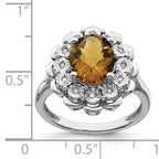 Sterling Silver Rhodium Diam. & Checker-Cut Whiskey Quartz Ring