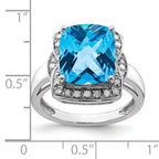 Sterling Silver Rhodium Diam. & Checker-Cut Blue Topaz Ring