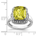 Sterling Silver Rhodium Diam. & Checker-Cut Lemon Quartz Ring