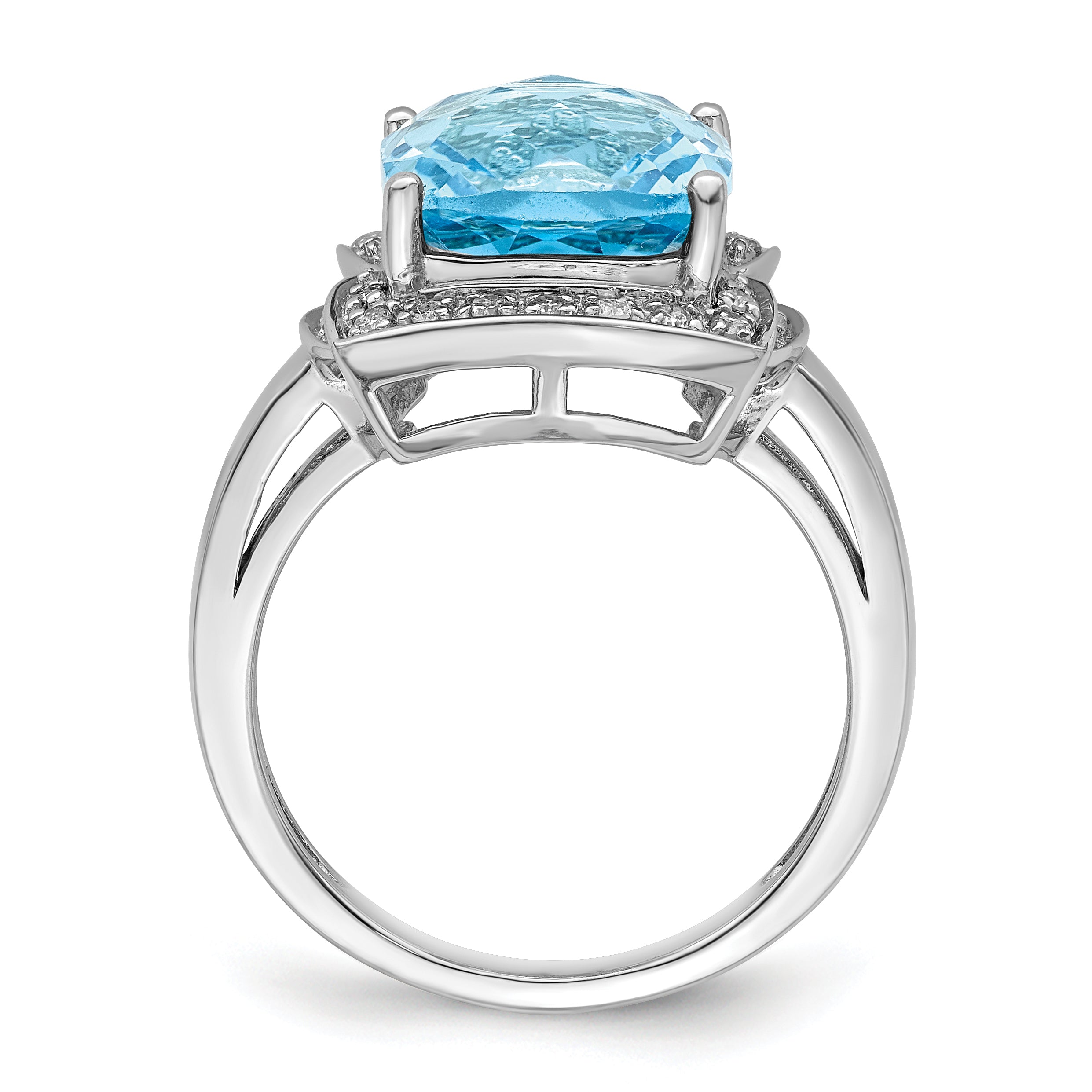 Sterling Silver Rhodium Diam. & Checker-Cut Sky Blue Topaz Ring Secondary image