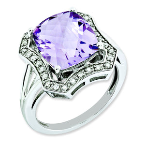 Diamond & Checker-Cut Pink Quartz Ring in Sterling Silver (0.15 ct. tw.) - Sophia Jewelers