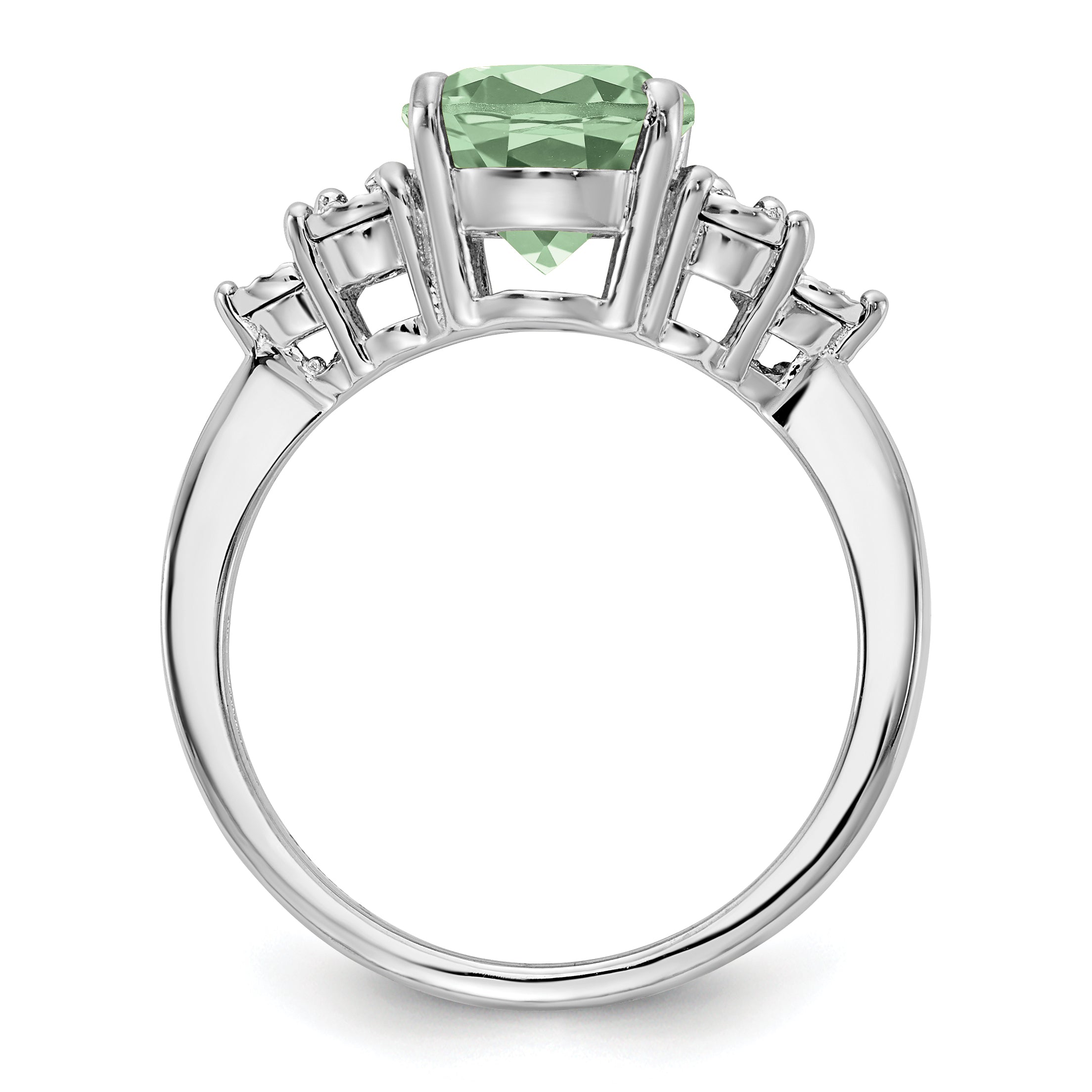 Sterling Silver Rhodium Diam. & Green Quartz Ring