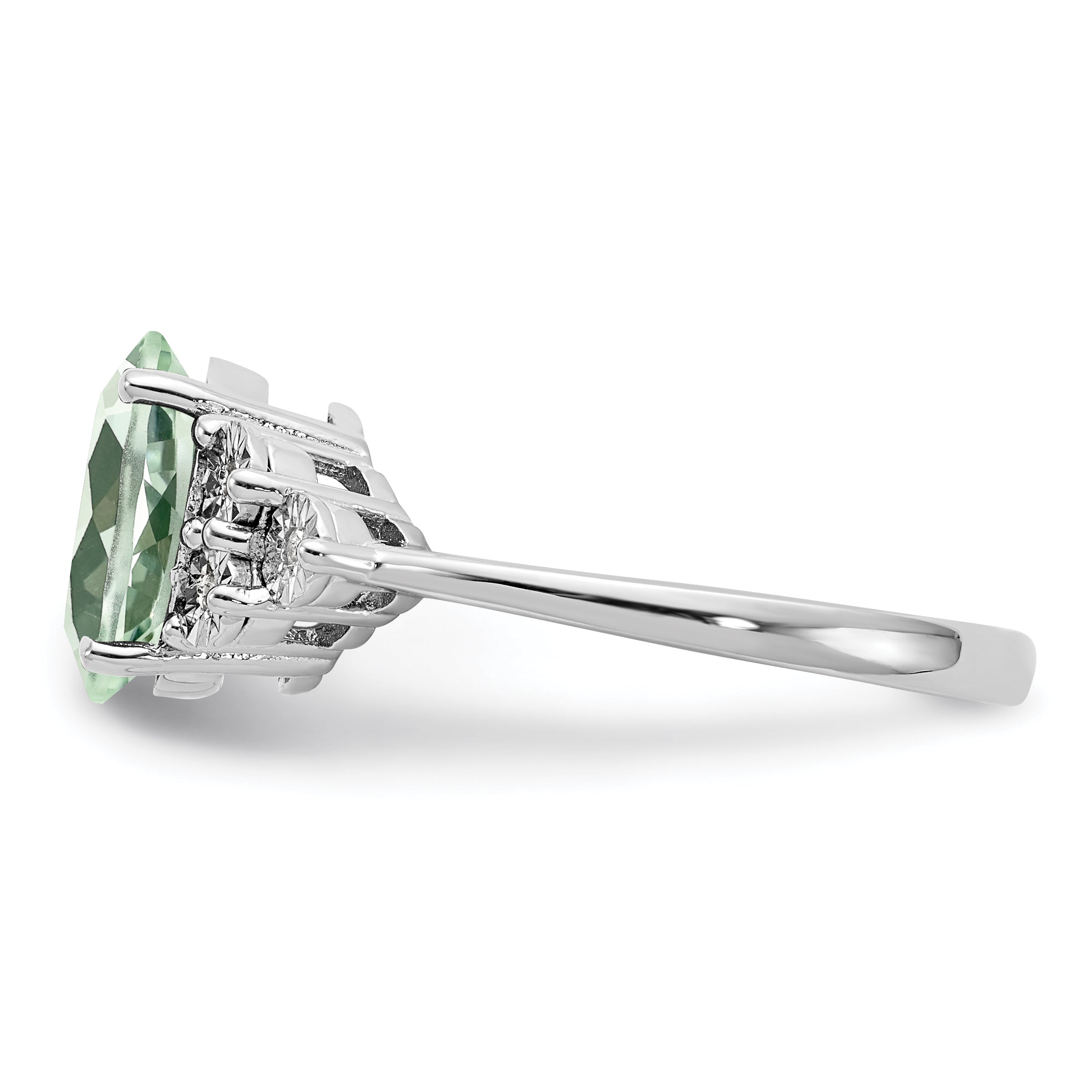 Sterling Silver Rhodium Diam. & Green Quartz Ring