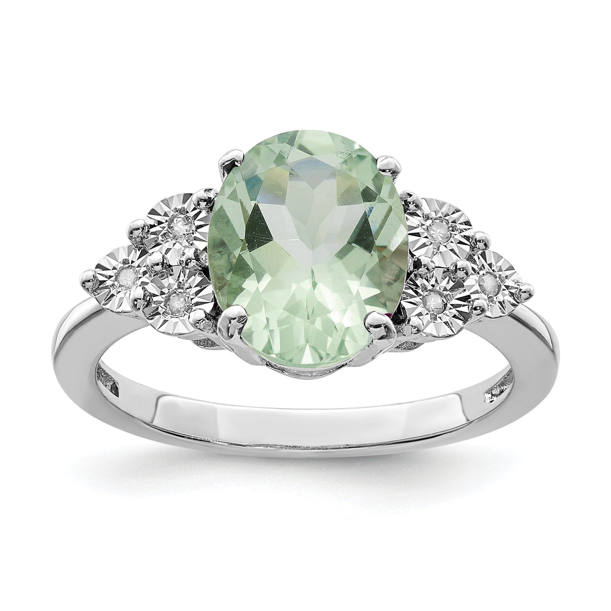Sterling Silver Rhodium Diam. & Green Quartz Ring, Size 5–10 - Sophia Jewelers Main image