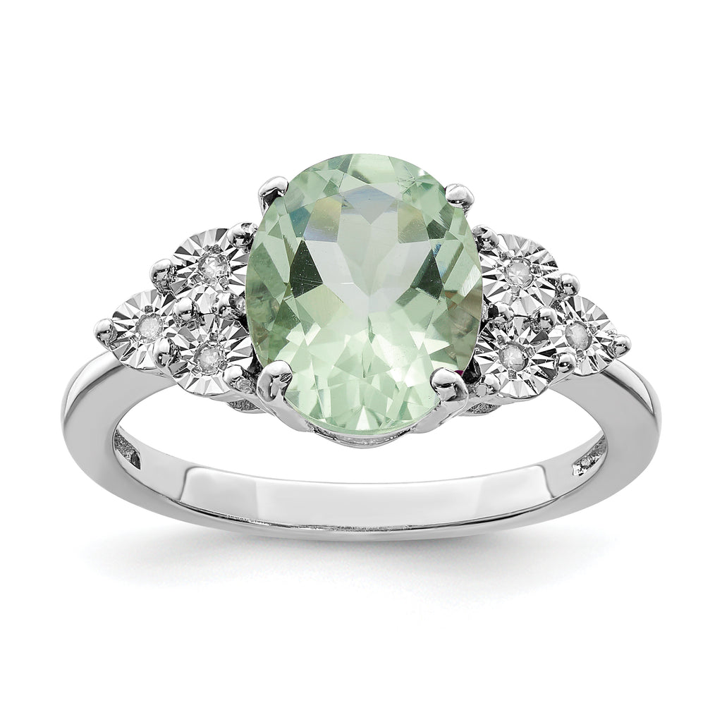 Sterling Silver Rhodium Diam. & Green Quartz Ring