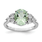 Sterling Silver Rhodium Diam. & Green Quartz Ring