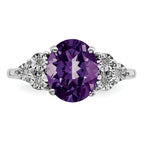 Sterling Silver Rhodium-plated Diamond & Amethyst Ring