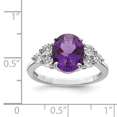 Sterling Silver Rhodium-plated Diamond & Amethyst Ring