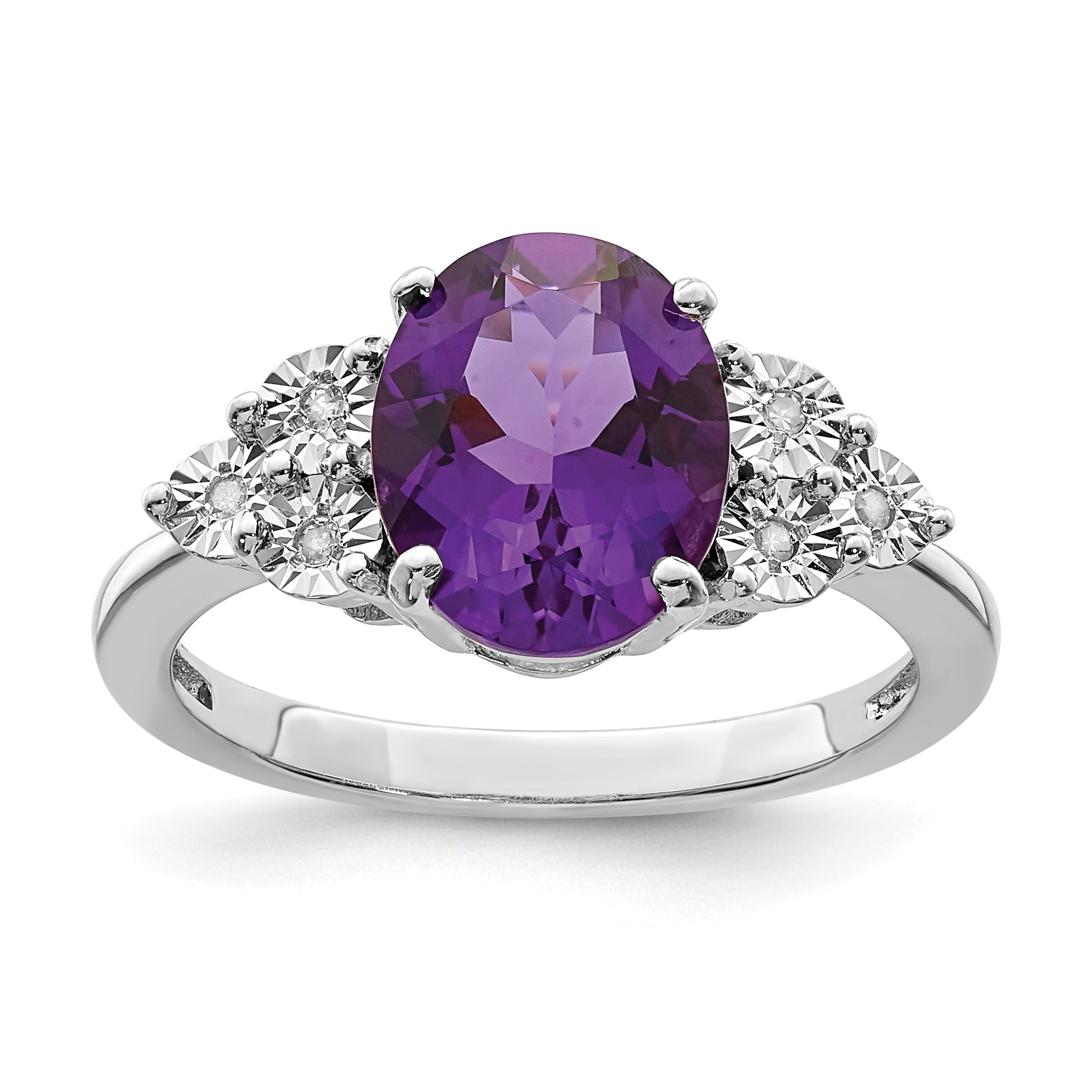 Sterling Silver Rhodium-plated Diamond & Amethyst Ring Main image