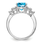 Sterling Silver Rhodium Diam. & Blue Topaz Ring