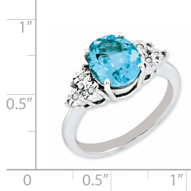 Sterling Silver Rhodium Diam. & Blue Topaz Ring