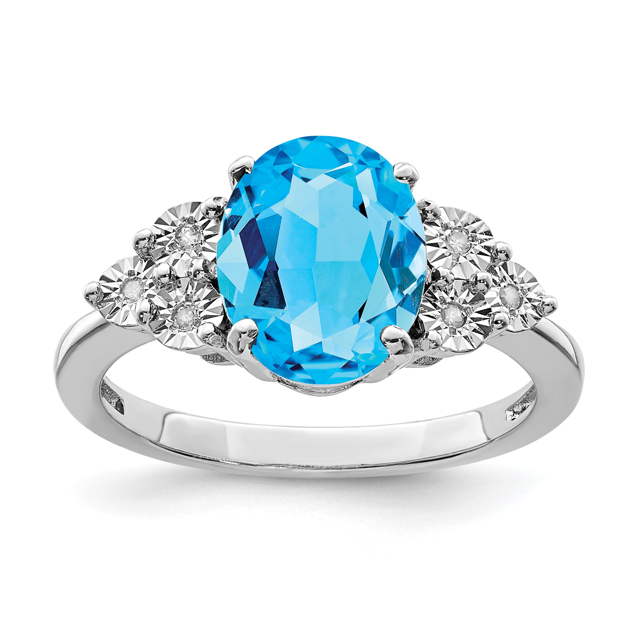 Sterling Silver Rhodium Diam. & Blue Topaz Ring Main image