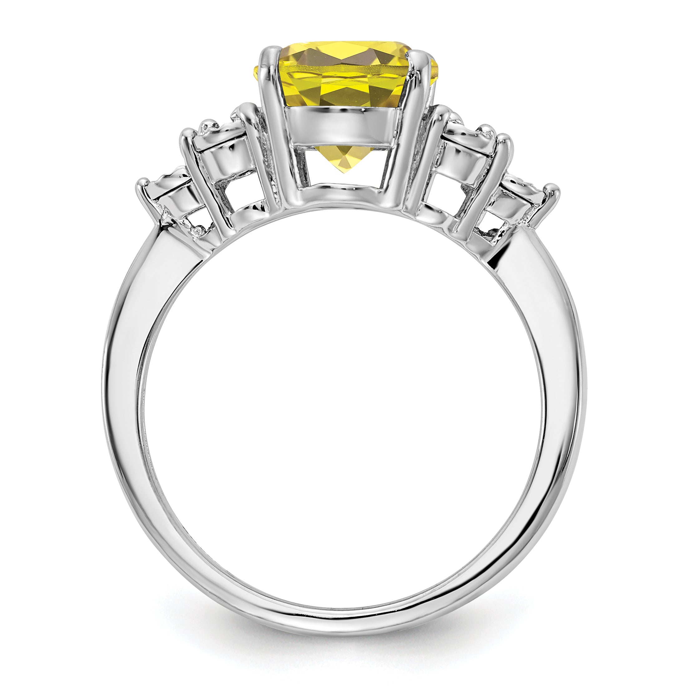 Sterling Silver Rhodium Diam. & Lemon Quartz Ring Secondary image