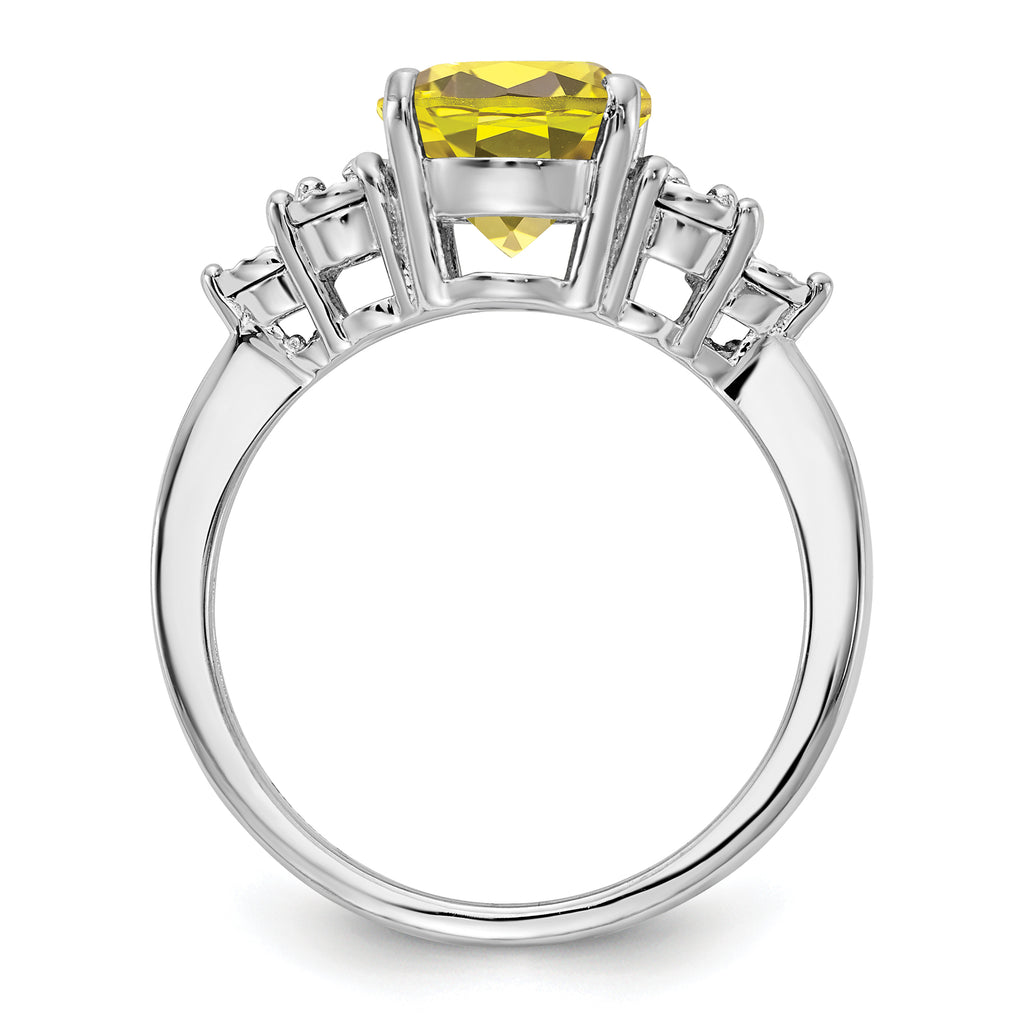 Sterling Silver Rhodium Diam. & Lemon Quartz Ring