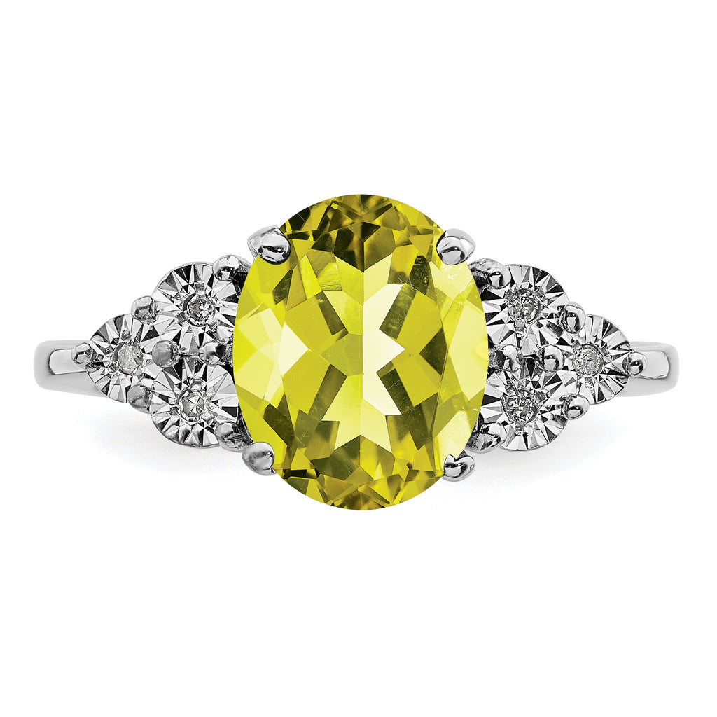 Sterling Silver Rhodium Diam. & Lemon Quartz Ring