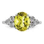Sterling Silver Rhodium Diam. & Lemon Quartz Ring