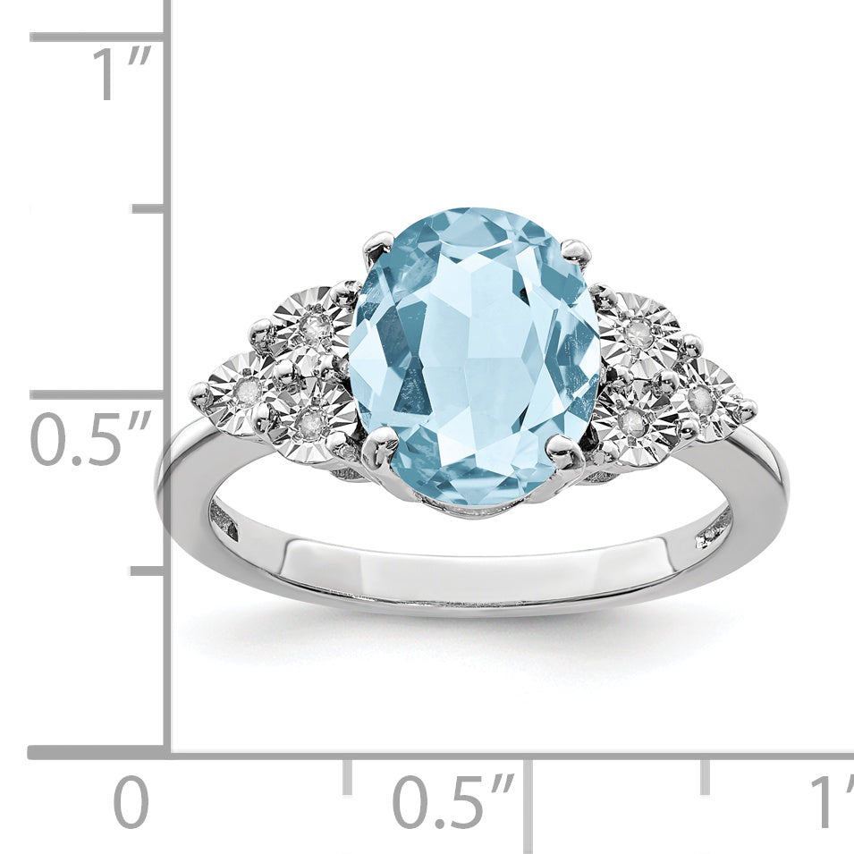 Sterling Silver Rhodium Diam. & Sky Blue Topaz Ring