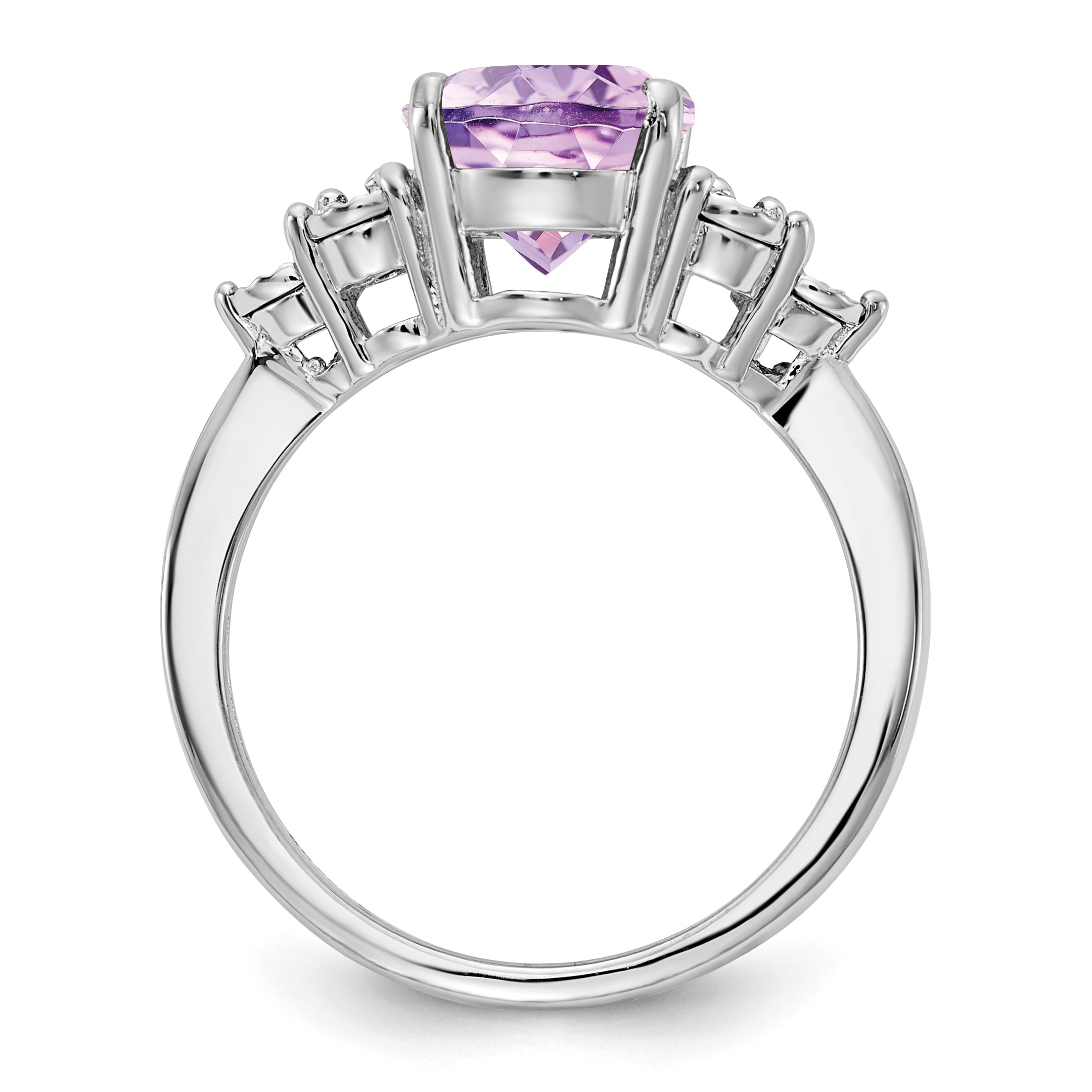 Sterling Silver Rhodium Diam. & Pink Quartz Ring Secondary image