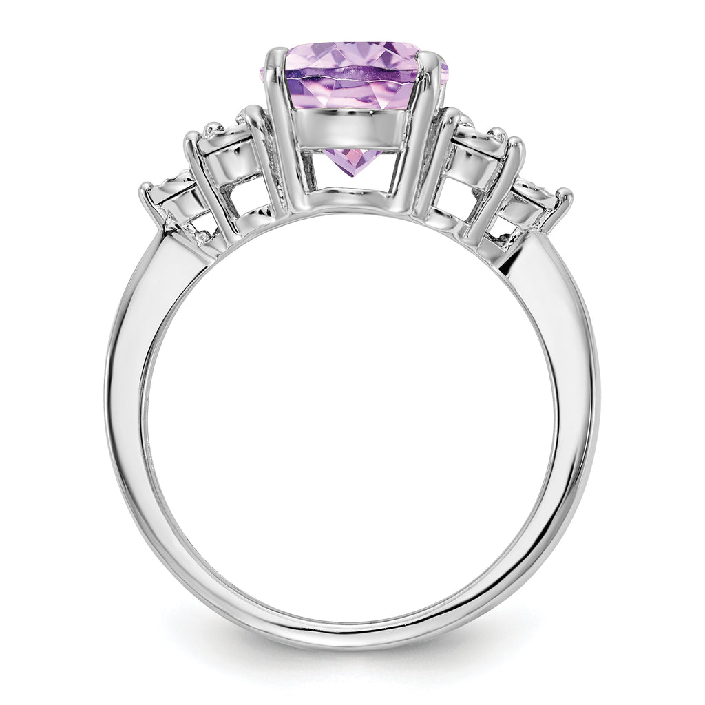 Sterling Silver Rhodium Diam. & Pink Quartz Ring