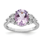 Sterling Silver Rhodium Diam. & Pink Quartz Ring