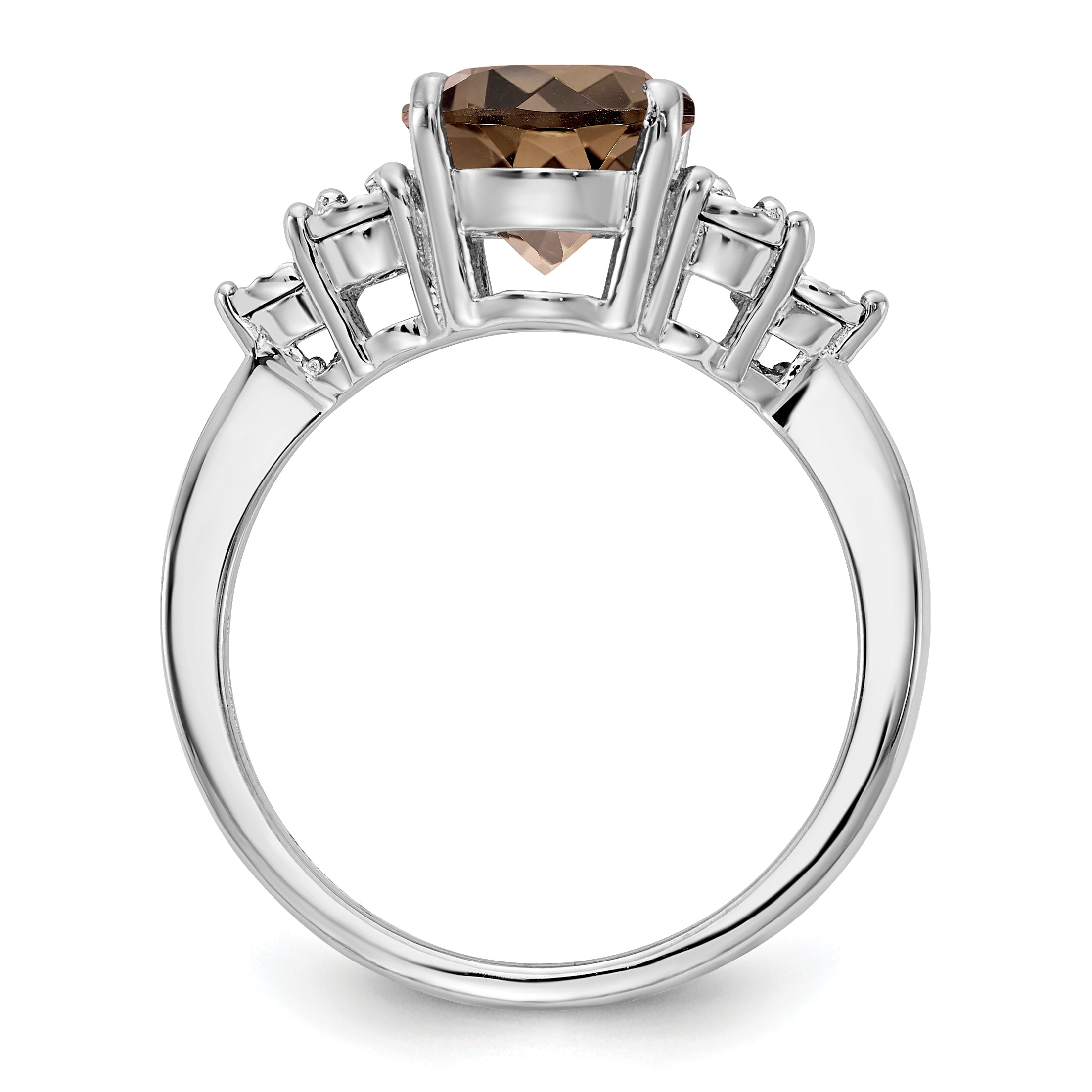 Sterling Silver Rhodium Diam. & Smoky Quartz Ring Secondary image